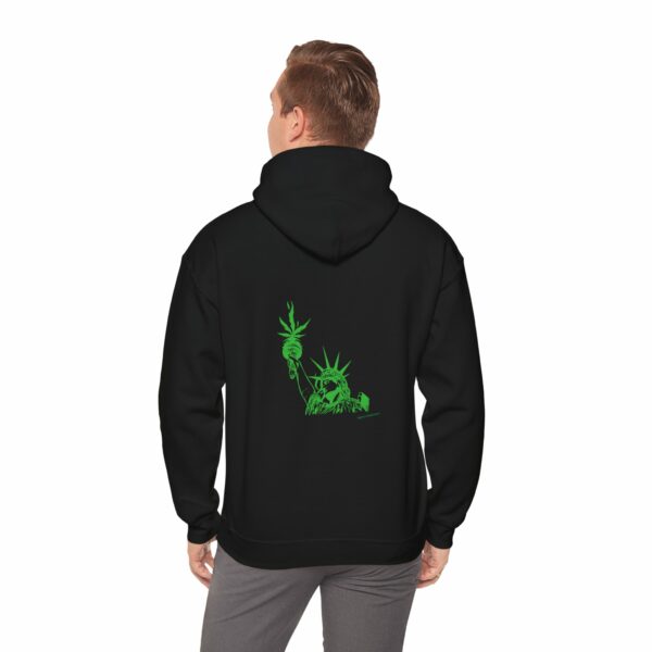 Marijuana Statue of Liberty with Cannabis Flames Hoodie - Image 4