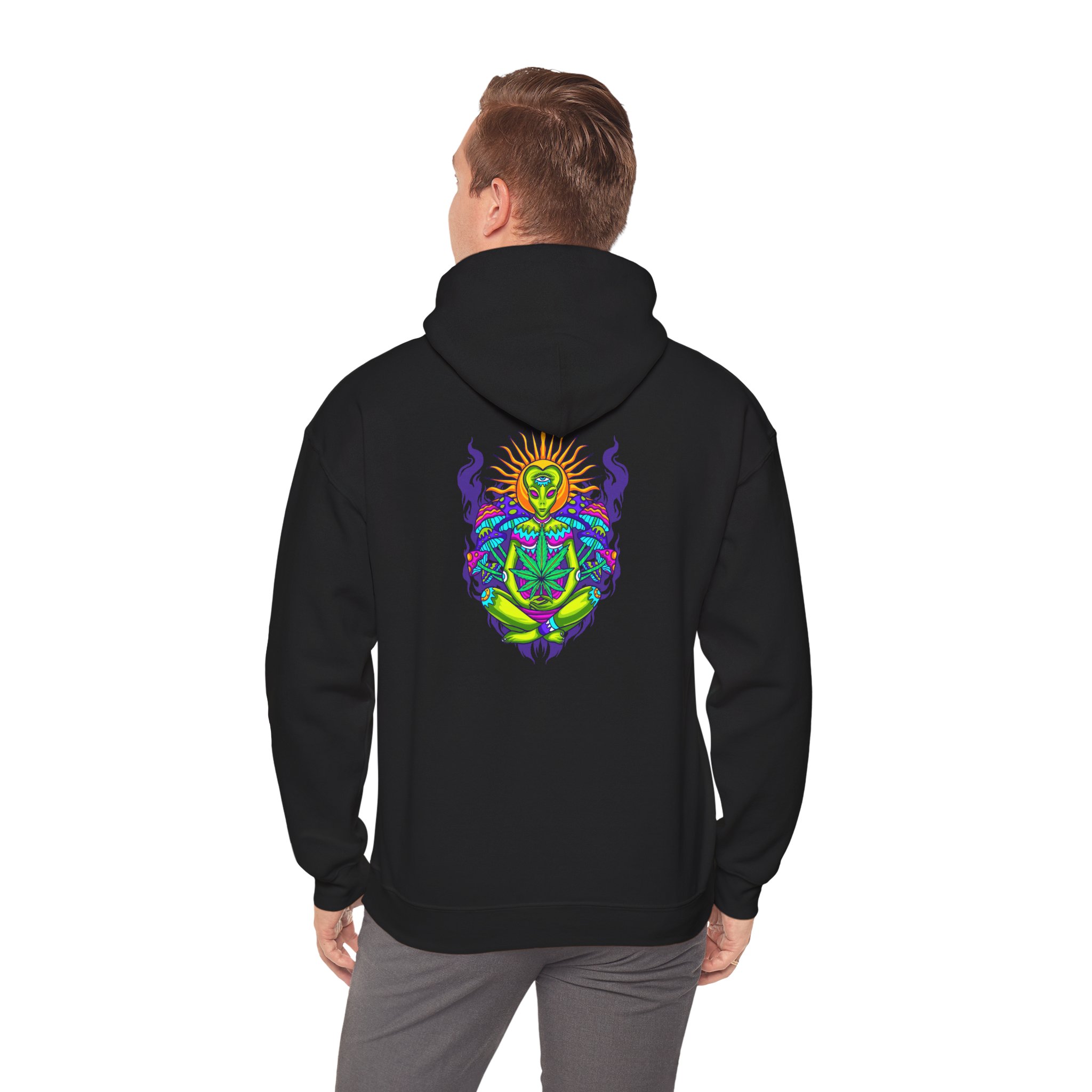 Meditating Alien Leaf Graphic Hoodie - Image 5