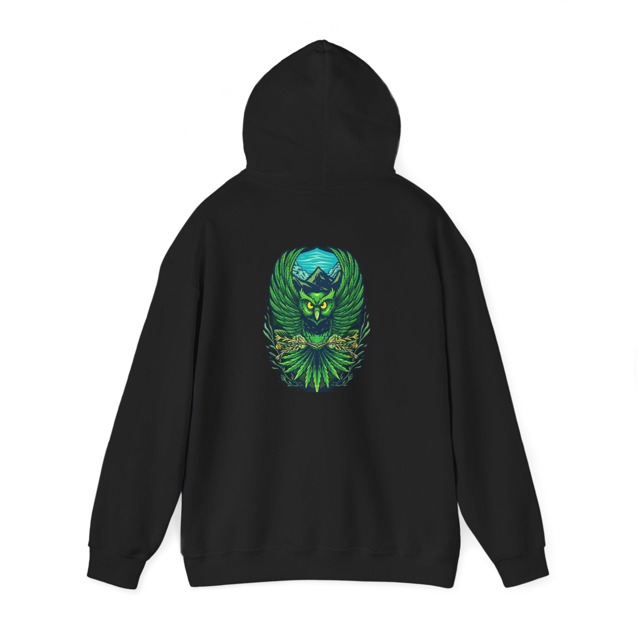 Mountain Owl Leaf Wings Graphic Hoodie