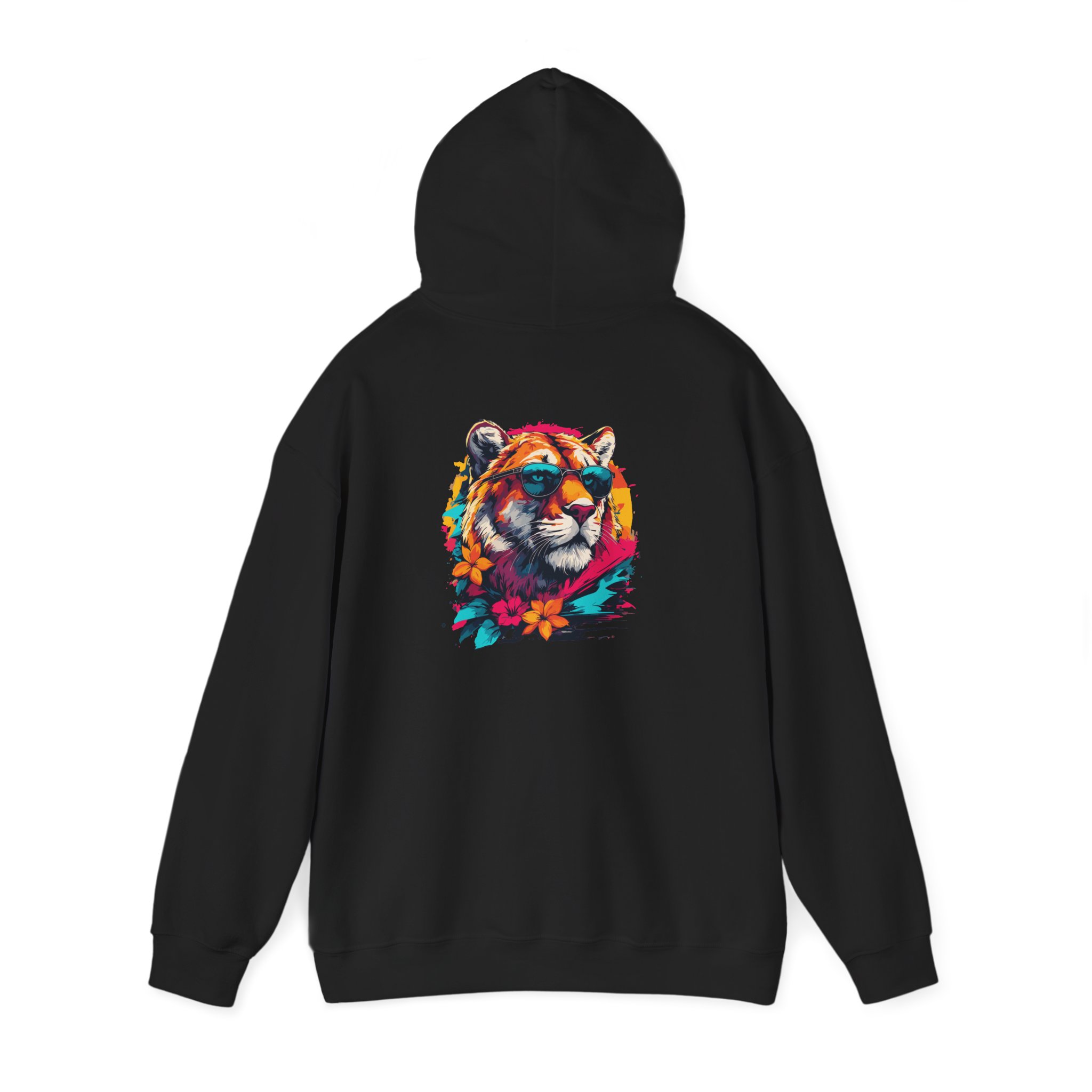 Sunglass Tiger Flowers Graphic Hoodie